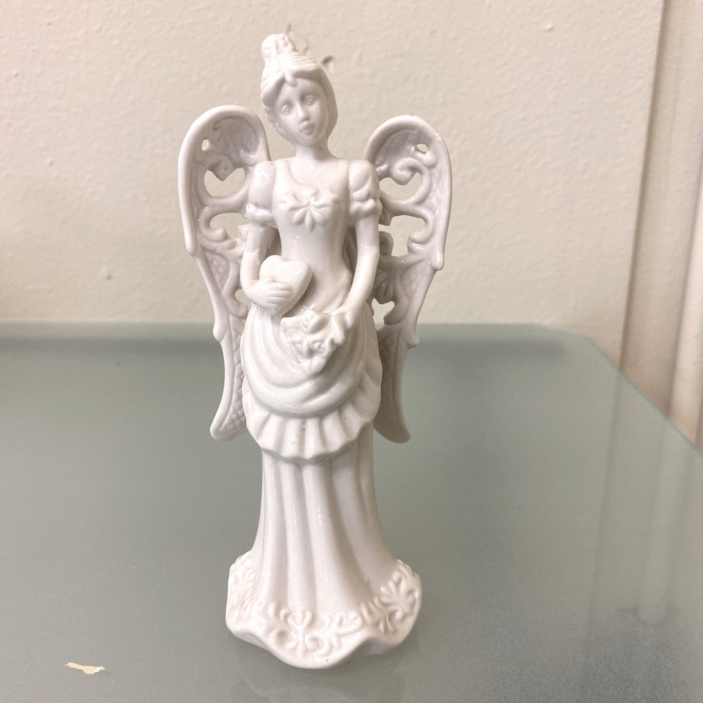 Vintage Porcelain Angel Figurine Statuette Clear Glaze Creamy White #2